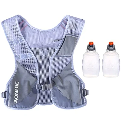 Imagen de Ligero Mochila de Hidratación Superior Chaleco para Marathoner Ciclismo Trail Running Hombre Mujer (Gris con 250ml Botellas Agua)