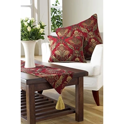 Imagen de Paoletti Shiraz Camino de mesa, color rojo y dorado, bordado damasco, forro antideslizante, con borlas, 100% poliéster, 33 x 230 cm, fabricado por Riva