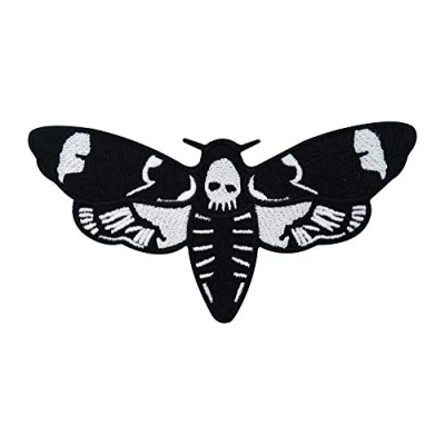 Imagen de Parche de moto polilla negra con calavera Parches Termoadhesivos Planchado para Ropa Aplique Codera Rodillera Bordado DIY Finally Home