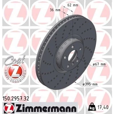 Imagen de ZIMMERMANN Disco de freno BMW: 5 Sedán, Touring, 7 395mm 36mm 6/5 5Taladro(s) 112mm ventilación interna, avellanado revestido altamente carbonizado