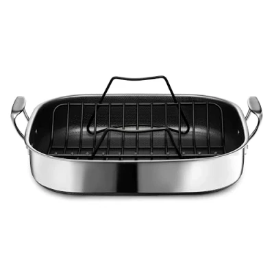 Imagen de HexClad Sartén híbrida antiadherente con estante, apta para lavavajillas y horno, compatible todas las cocinas