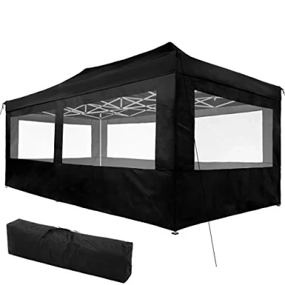 Imagen de tectake® Carpa Plegable, Estructura Robusta, Impermeable, Cenador con Ventanas, Pergolas de Jardin, Toldo Camping, Playa, Exterior, Carpas Impermeables, Cenadores para Jardin 6x3 m Negro