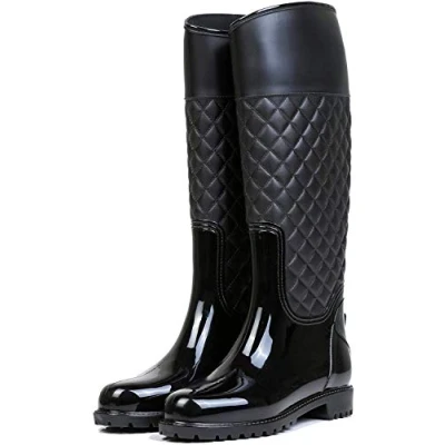 Imagen de AONEGOLD Botas de Agua Mujer Lluvia Impermeable Altas Bota Goma Wellington Boots Otoño e Invierno(Negro,39 EU)