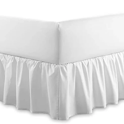 Imagen de Sábana bajera ajustable lisa de 100% algodón egipcio, fácil cuidado, 40 cm, con volantes extraprofundos, lavable a máquina, tamaño individual, doble, king (blanco, doble)