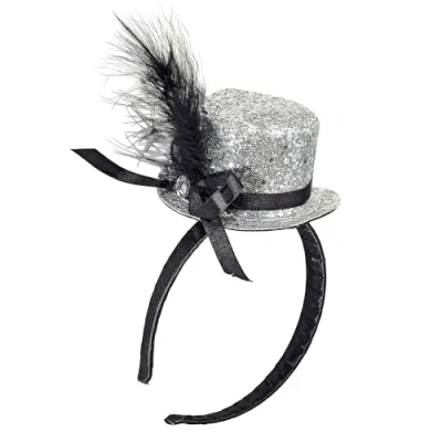 Imagen de Widmann Diadema con mini sombrero de copa, lazo, pluma y gema