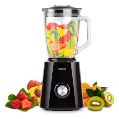 Imagen de Mellerware Batidora de vaso Mixy! 1500 W Jarra vidrio 1.5L 2 velocidades + TURBO Procesador alimentos profesional con cuchillas 6 hojas Rompehielos Negro