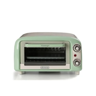 Imagen de Ariete 3919 Vintage Minibackofen, 10 L Fassungsvermögen, zum Backen oder Erwärmen von Speisen, Temperatura bis 230C, temporizador de 60 minutos, parrilla Edelstahl, 800W, Doppelverglasung, Grün