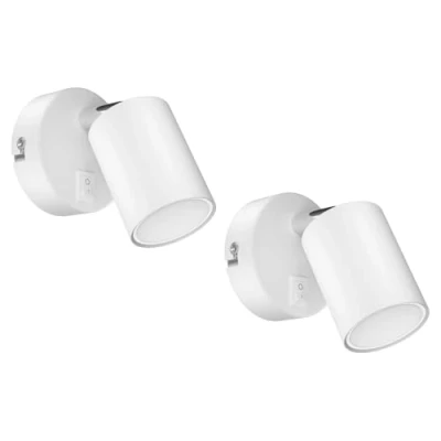 Imagen de ledscom.de 2 focos de pared WAIKA con interruptor blanco mate GU10 Lámpara LED cálido Regulación en 3 niveles: máx. 500lm c/u