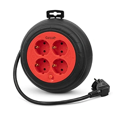 Imagen de Garza Power Enrollacables de 3 Metros con 4 Tomas, color Rojo Y Negro