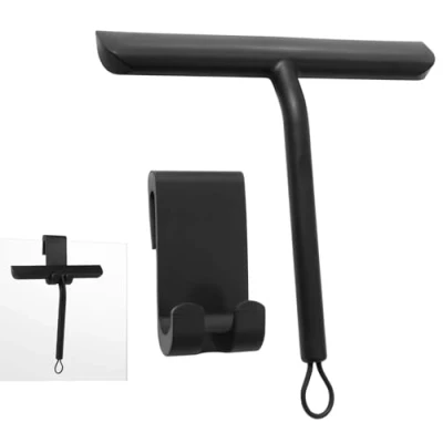 Imagen de Vinabo rasqueta limpiacristales ducha,limpia cristales mamparas ducha, limpia con Soporte para baño, azulejos, espejos, ventanas (21 cm, negro)