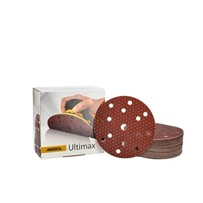 Imagen de Mirka Ultimax Papel de lija Ø 150mm Velcro 15 agujeros, grano P120, 50 uds., Para excéntricas y lijadoras 150mm, Lijado madera blanda dura, materiales minerales, lacas viejas duras
