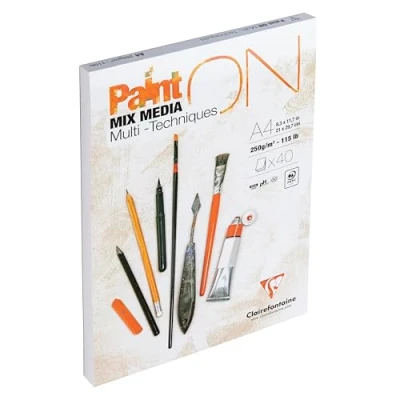 Imagen de Clairefontaine 96536C PaintON Bonded Block 40 hojas Papel de dibujo multitécnico grano muy ligero Blanco A3 29,7x42 cm 250g