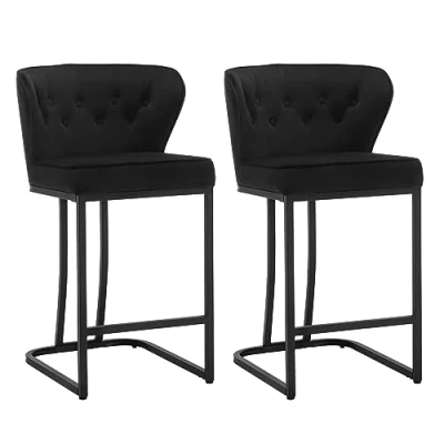 Imagen de WOLTU Juego de 2X Taburetes Altos Cocina, Bar con Respaldo y Reposapiés, Modernos en Terciopelo para Comedor Negro, BH383sz 2