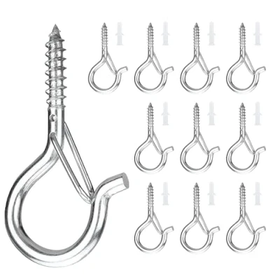 Imagen de 10 piezas M4 Ganchos de Tornillo Hembrillas Cerradas,Cáncamos con Rosca Madera,Ganchos Techo Luz Hebilla Seguridad,Pernos Ojo Alcallatas Pared (Plata)