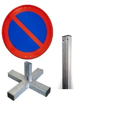 Imagen de Ferretelix Señal Chapa plana R 308 Prohibido aparcar estacionar con poste 1,5 mt y cruceta