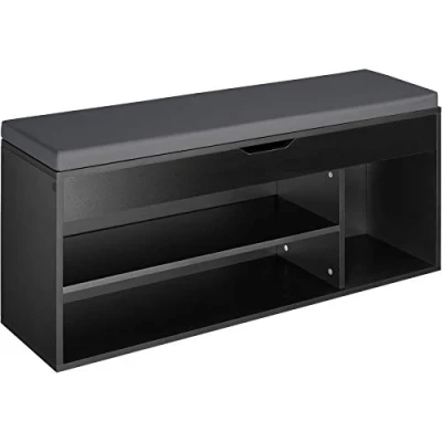Imagen de TecTake Banco Zapatero, Zapatera con Banco, Arcón para Zapatos Asiento, Mueble Calzado, Mobiliario Almacenamiento (Negro)