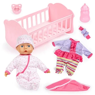 Imagen de Bayer Design 93202AE Anna Cozy Set muñeca con Cuna, Manta, Botella, Chupete, Otro Traje