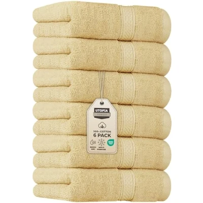 Imagen de Utopia Towels Toallas de Mano Beige Primera algodón Peinado Hilado en Anillo, Ultra Suaves y Altamente absorbentes, 21.16 oz/m², extragrandes, 16 x 28 Pulgadas,