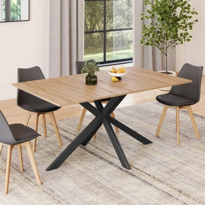 Imagen de IDMarket Mesa de comedor rectangular Alix 8 personas Pie araña Madera y Negro 160 cm
