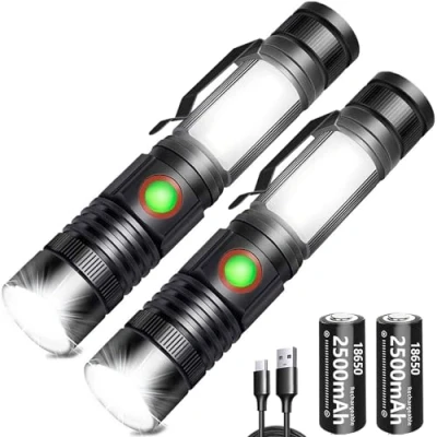 Imagen de REHKITTZ Linterna LED Recargable Alta Potencia,2000 Lúmens,(2 Piezas) COB Ajustable Portátil para Reparación del Coche, y Emergencia,Camping,Montañismo (Con Batería &amp; Base Magnético)