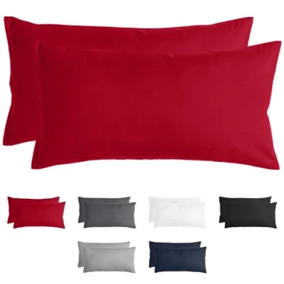 Imagen de Komfortec Juego de 2 Fundas Almohada 40 x 80 cm, Microfibra cepillada, con Cremallera, Transpirable y Suave, Color Rojo