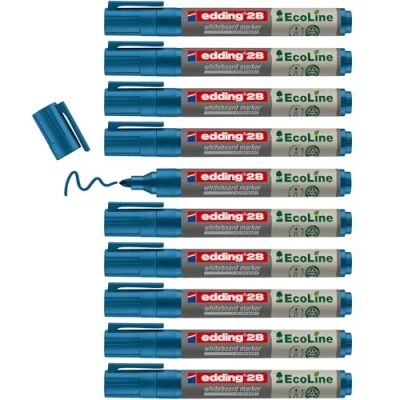 Imagen de edding 28 EcoLine marcador para pizarras blancas azul 10 rotuladores punta redonda 1,5 3 mm rotulador pizarra blanca, borrado en seco flipchart, tablón de notas recargable