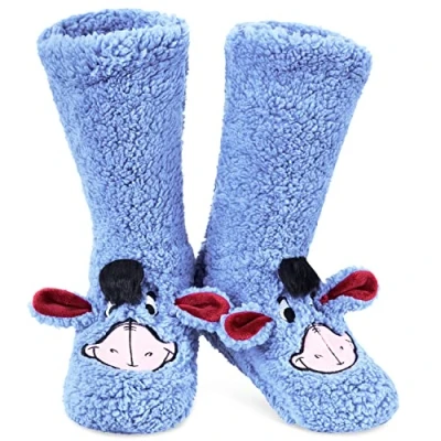 Imagen de Disney Calcetines de Estar por Casa Mujer Stitch Zapatillas Antideslizante Mujer, Talla Única (Azul Sherpa Eeyore)
