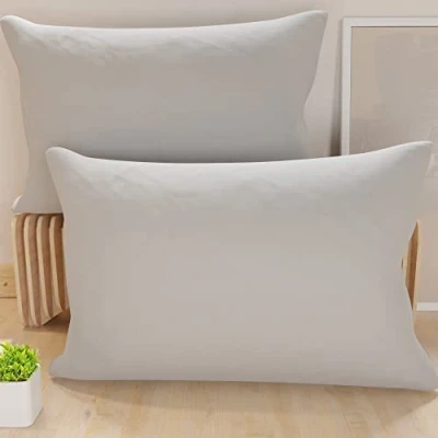 Imagen de PETTI Artigiani Italiani Par de Fundas Almohada para Cama, cojín, Color Gris Claro, 100% Microfibra hipoalergénica, Fabricada en Italia