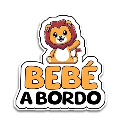 Imagen de Pegatina Bebe a Bordo Coche, Bebé Leo 15.5 x 15 cm, Pegatinas Coche de Bordo, Resistente UV e Impermeable, Animal Sticker
