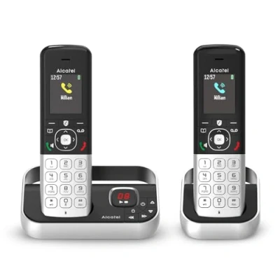 Imagen de ALCATEL FX990 Voice Dúo Teléfono inalámbrico DECT con contestador de 50 minutos Pantalla gráfica color alta resolución Manos libres Bloqueo llamadas Timbre VIP 2 teléfonos Negro/Gris