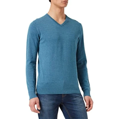 Imagen de TOM TAILOR 202212 Strickpullover V Ausschnitt Jersey básico para Hombre, Azul (28733 Medium Blue Ashes Melange), M