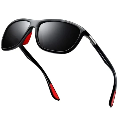 Imagen de KANASTAL Gafas de Sol Negras Rojas Mujer y Hombre Polarizadas Curvas Vintage Rojo Deportivas Rectangulares Conducción Protección UV400 Sport Brillantes