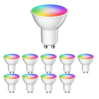 Imagen de ledscom.de 10 bombillas GU10 LED RGB, PAR16, blanco cálido frío (2900 6200 K), 5,5 W, 473lm, 103, Smart Home, WLAN, Alexa, mate