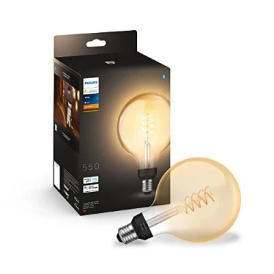 Imagen de Philips Hue Bombilla LED Inteligente de Filamento, Luz Blanca Regulable, casquillo E27 tipo G125, 7.2W 550 Lúmens, Compatible con Alexa y Google Home