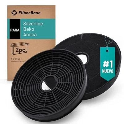 Imagen de FilterBase® 2 filtros de carbón activo compatibles con Silverline AF100, YT971.1000.05, KF001 Amica KF17146 1160826 Beko 9189204771 Campana extractora