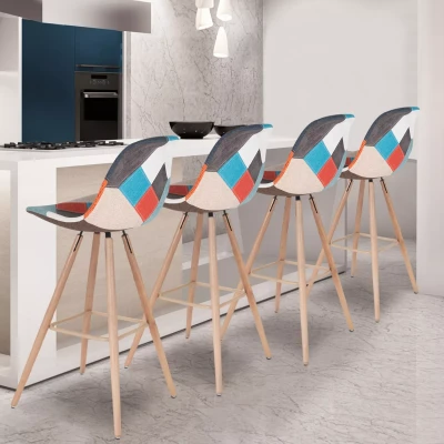 Imagen de IDMarket Juego de 4 taburetes bar SARA con diseño patchworks multicolor