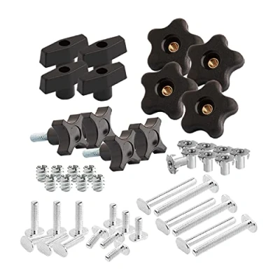 Imagen de POWERTEC 71173 Kit de pomos pista en T, pernos roscados 1/4 20 y arandelas, juego 46 piezas, accesorios T para plantillas carpintería