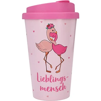Imagen de Depesche Taza To Go de plástico con Leyenda, 350 ml, Reutilizable, Persona Favorita Motivo flamencos, Multicolor (10271597)