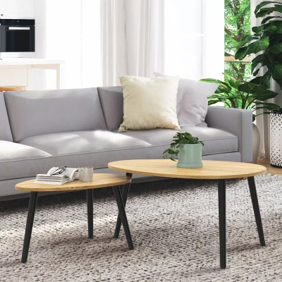 Imagen de IDMarket Juego de 2 mesas bajas nido Gaia madera y patas negras escandinavas