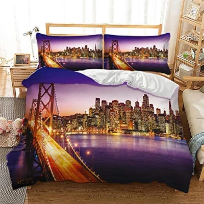 Imagen de EU VV Funda Nórdica Juego de Cama Suave Transpirable Poliéster Algodón Ciudad Famosa 1 + 2 Fundas Almohada 48X74cm (San Francisco,(180x220 cm) 105/135)