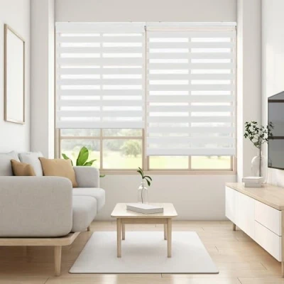 Imagen de Blindecor Lira estor enrollable noche y día, color Blanco roto, de 140 x 250 cm (ancho alto). Tamaño la tela 137 245 cm. Estores dia elegantes
