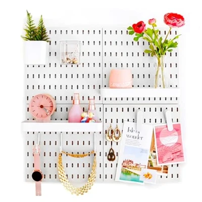 Imagen de L&#039;essentiel Organizador de pared para el hogar y la oficina, 56 x cm, juego completo (4 azulejos 28 cm) accesorios, blanco o negro (blanco, 4 paneles)