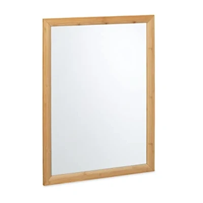 Imagen de Relaxdays Wandspiegel mit Bambusrahmen Espejo Pared Colgante, Marco de Bambú, 80 x 60 cm, Decoración Hogar, Baño, Vestidor y Pasillo, Natural, 2 cm Aprox