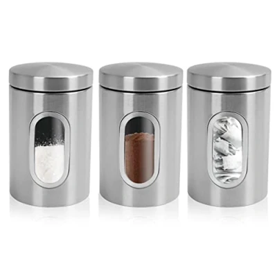 Imagen de Top 3 Recipientes de almacenamiento cocina Juego acero inoxidable con tapas ergonómicos para alimentos Tarros