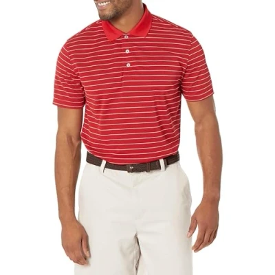 Imagen de Amazon Essentials Polo de Golf Secado Rápido Ajuste Entallado Hombre, Rojo Blanco Rayas, S