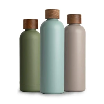Imagen de T&amp;N botella térmica de acero inoxidable 1 litro, con tapa madera acacia, agua aislada, a prueba fugas en ácido carbónico, termo 1000 ml, color turquesa