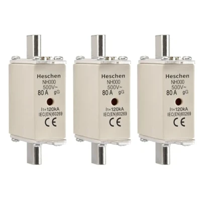 Imagen de Heschen NH Fusible NH000 80A gG, Indicador Frontal, Detector Combinado, 3 unidades