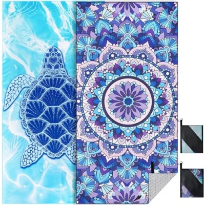 Imagen de KUOGAS Toalla Playa XXL Juego de 2 90 X 180 cm, Grande Microfibra Secado RáPido, BañO Sin Arena, Manta para Mujer (Tortuga + Mandala)