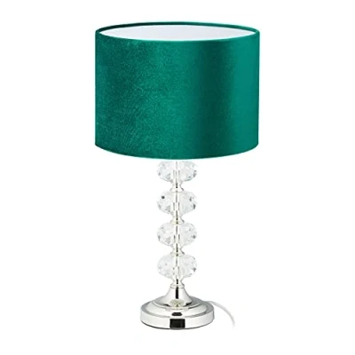 Imagen de Relaxdays Lámpara Mesita de Noche, Terciopelo y Cristal, 47 x 26 cm, Rosca E14, Luz Sobremesa, Salón, Escritorio, Verde