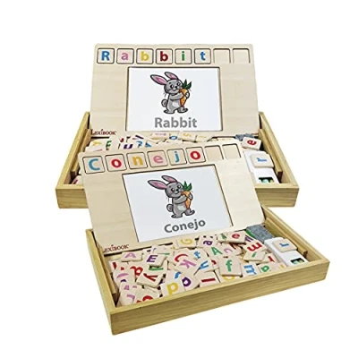 Imagen de LEXIBOOK Bio Toys Escuela De Palabras, Bilingüe Inglés/Español Madera, 50 Tarjetas, Alfabeto, Juego Educativo, 3+ años, EDU100i2, Multicolor